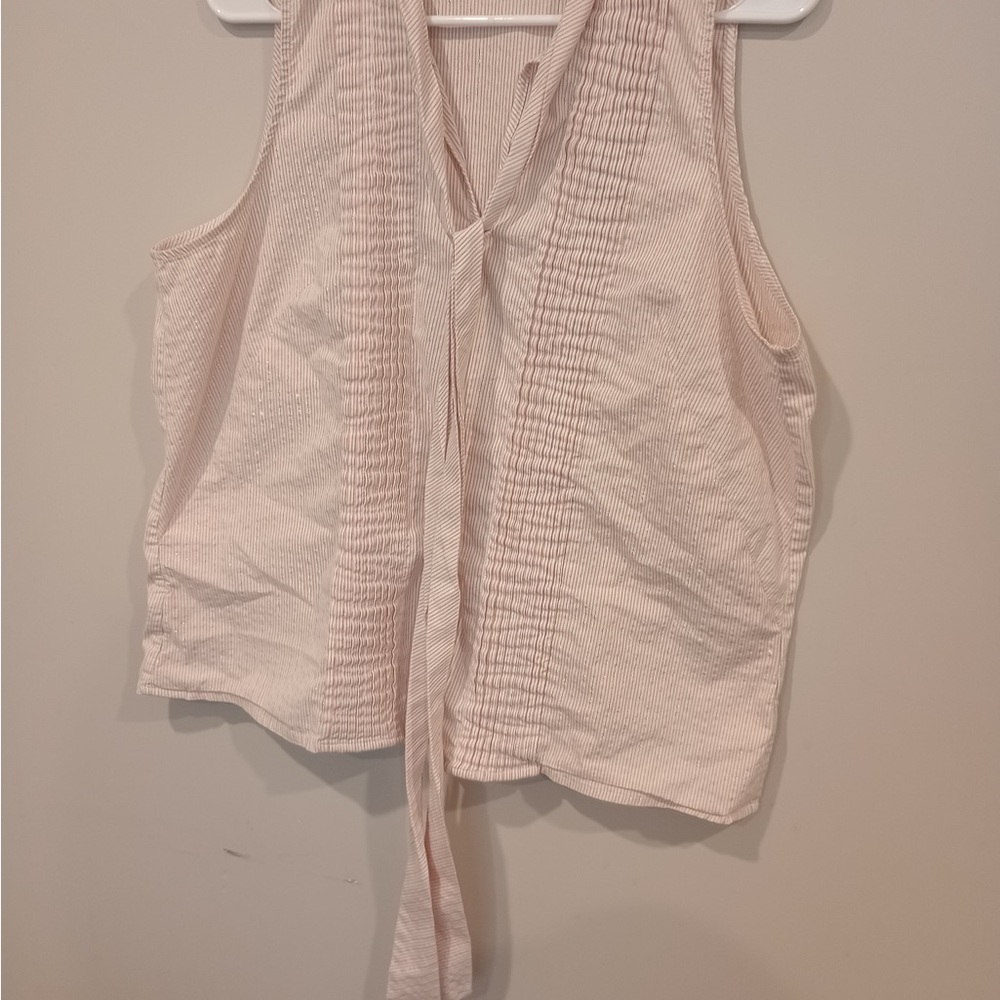 Cream/pink tie neck blouse
